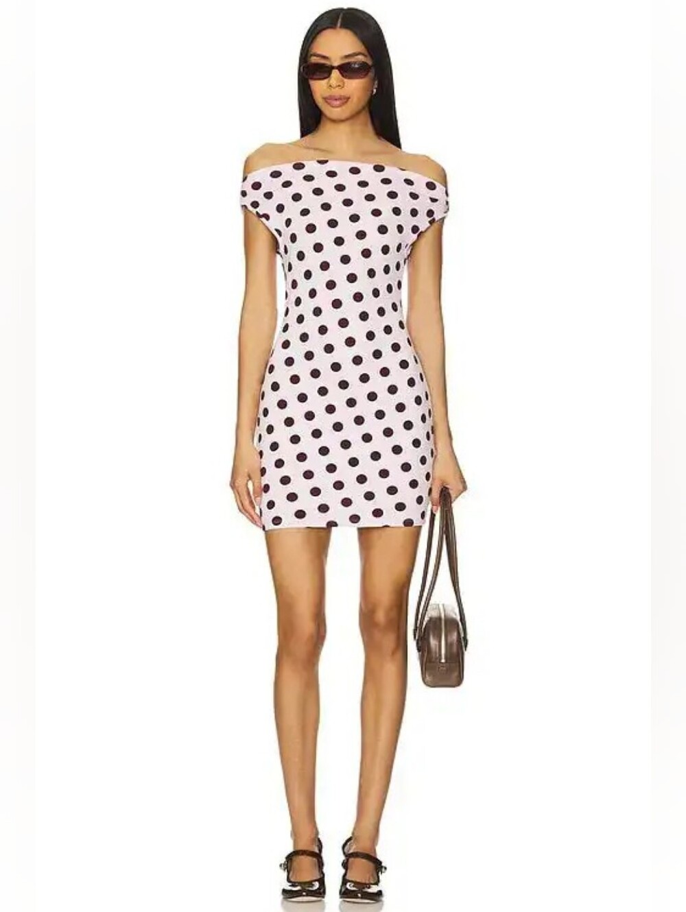 Off-Shoulder Pink Polka Dot Mini Dress